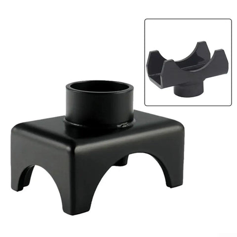 Beefy Heavy Duty Bottle Saddle Lifting Axle Support Accessory for Hydraulic Floor Jack Replacement Fits Round and Square Axle Tubes 17000 Lbs Capacity Rust Resistant Steel, black steel construction, square design with top view inset
