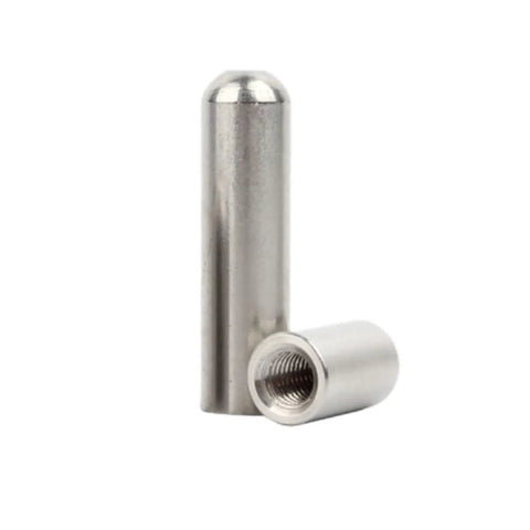 Heavy Duty Stainless Steel Dowel Pins With Inner Thread For Woodworking And Metalworking Round Head Cylindrical Positioning Fasteners In Sizes M3 To M6 Includes M5x30 5Pcs For Precise Alignment And Durable Performance, shown with one pin standing and another lying.