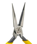 Close-up of Slim Needle Nose Pliers With One Thirty Second Inch Point And Five Inch Length For Deep Reach, knurled jaws visible.