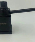 Steel Wedge Type Quick Change Tool Post Set for Mini Lathe, 250-000 model, side view with handle, 6 to 9 inch swing.