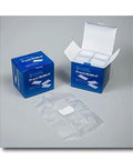 Front view of AED training kit with blue Practi-Shield boxes containing 200 CPR shields.