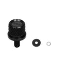 Badass Carbon Fiber 1/4 Inch Motorcycle Seat Bolts Knurled Quick Release Easy One Hand Swap For Harley Softail Dyna Sportster Touring Rigs Black, showing bolt with washers.