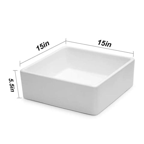 Square Bathroom Vessel Sink Porcelain Ceramic White Vanity Sink Above Counter Modern Sink For Cabinet Lavatory Hotel Style Art Basin Home Washing Basin No Fuss Easy Clean Glaze Finish Sleek Look, 15x15x5.5 inches.