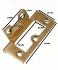 Solid Premium Brass Plated Steel Smooth Flush Cabinet Door Hinges 63Mm Pack Of 100, measuring 60mm x 25mm, heavy duty construction.