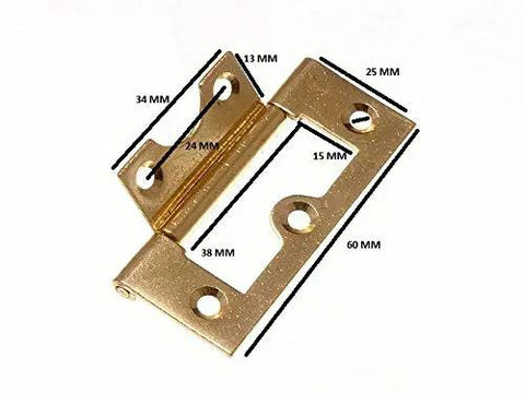Solid Premium Brass Plated Steel Smooth Flush Cabinet Door Hinges 63Mm Pack Of 100, measuring 60mm x 25mm, heavy duty construction.