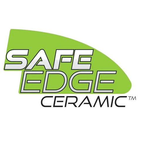 Safe Edge Ceramic logo on a lime-green curved shape