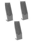 3 Piece Heavy Duty Info Card Storage Rack Doubles As Clock Card Organizer And Time Sheet Holder With Smooth Surface Desktop File Sorter For Offices And Warehouses, gray plastic stands.