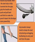 Heavy Duty Steel Drain Snake Strip Five Centimeters Wide Sixty Five Feet Long For Stubborn Sewer Clogs Clearing Main Lines And Wastewater No Sweat Guaranteed Tough Resilience with round grip handle for easy use