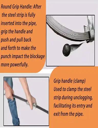 Heavy Duty Steel Drain Snake Strip Five Centimeters Wide Sixty Five Feet Long For Stubborn Sewer Clogs Clearing Main Lines And Wastewater No Sweat Guaranteed Tough Resilience with round grip handle for easy use