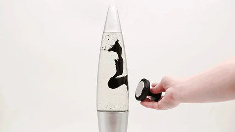Retro Rocket Ship Ferrofluid Lava Lamp With Magnetic Black Wax In Clear Liquid, 15 Inch Tall, Silver Aluminum Base And Cap, Includes 15 Watt Energy Efficient Light, Warms Up In Under An Hour, A Bold Home Decor Icon.