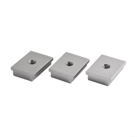 5 Pack Heavy Duty M6 Aluminum T Slot Nuts For Table Saw Sliders And T Track Runner Clamps Perfect Sled System Fitment Grey, showing three nuts.
