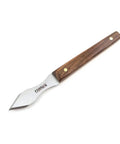 Badass Dual Bevel Marking Knife With Heavy Duty Stainless Steel Blade Ergonomic Rosewood Handle Finger Indents For Killer Precision Layouts on white background.