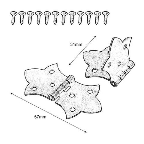 Antique Bronze Gold Flower Metal Butt Hinges For Cabinets And Jewelry Boxes 57 By 31mm, with 60 screws, shown in detail