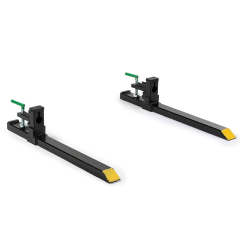 Light Duty Clamp On Pallet Forks, 43 Inch Overall Length, 30 Inch By 3 Inch Fork Blades, 1,500 Pound Capacity, on white background