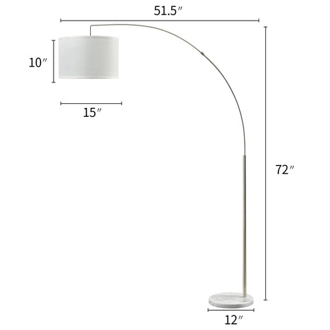 Modern Arc Floor Lamp With Brushed Steel Arch And Silver Finish Hanging Drum Shade Over Sofa For Reading In Living Room Or Bedroom