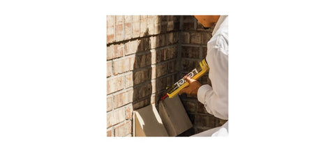 Person applying Lexel Clear Sealant 5-Ounce Co-Polymer Rubber Adhesive Caulk That Paints No Mess Scrubbable And Durable Sticks To Wet Surfaces Ultra Clear for sealing brick corner outdoors