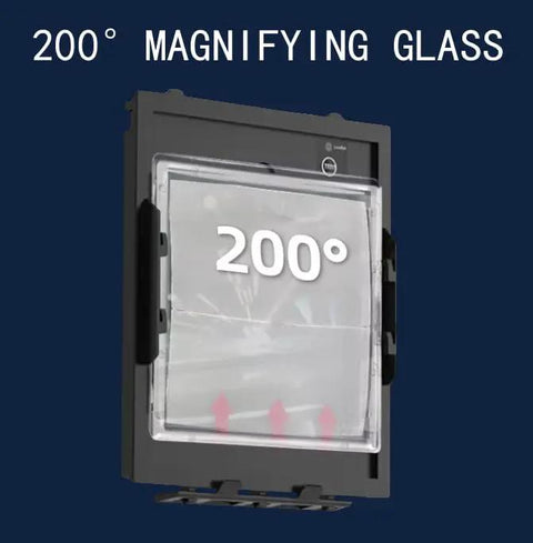 Hardcore 2 Pack Welding Helmet Magnifiers 2.0 Power Cheat Lenses Standard Fit 3.54 X 4.25 Inches Universal Compatible Gear showcasing 200° magnifying glass detail.