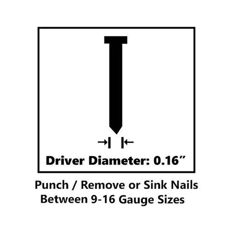 Diagram showing driver diameter of 0.16 inches for Beast Mode Heavy Duty Professional Air Punch Nailer And Nail Puller Kit