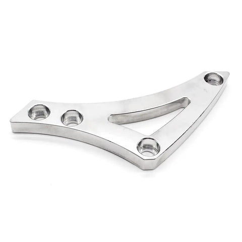 Precision 6061 Billet Aluminum Small Block Alternator Mount Bracket Kit Fits 318 340 360 Engines For Hot Rod Resto Mods Muscle Car Builds Durable Hardware Ensures Smooth Performance Reliable Operation For Classic Rides And Street Machines. silver 6061 billet aluminum alternator mount bracket with four bolt holes