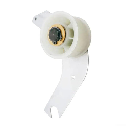 Complete Dryer Idler Pulley Assembly With Bracket For Easy Bolt On Install, Keeps Drive Belt Tension Steady To Preserve Smooth Drum Rotation And Quiet Operation, DIY Friendly Replacement. White plastic pulley with metal bracket