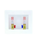 Half Inch Crimp PEX Connection White Center Drain Washing Machine Outlet Box With Hammer Arrestors front view