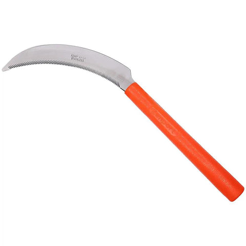 K208P Easy Grab And Go Harvest Sickle with plastic handle and light serration, 6.5 inch stainless steel blade, orange grip