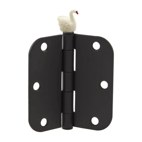 Whimsical Mini Swan Hinge Head Magnets Set Of 6 For Door Decor And Metal Surfaces shown on a metal door hinge pin