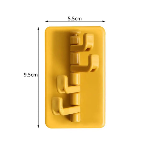 Slick Rotary Sticky Hook Wall Mount With Heavy Duty Adhesive Grip For Keys And Coats No Drill Hassle showing yellow design with 3 hooks.