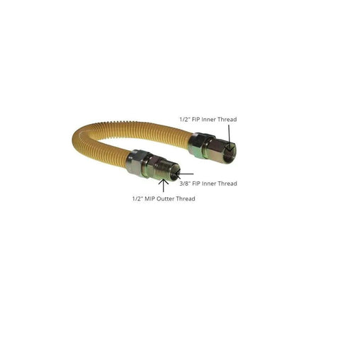 Stainless Steel Corrugated Gas Connector Hose, 24 Inch, Yellow Epoxy Coated Exterior, Heavy Duty One Half Inch MIP To One Half Inch FIP