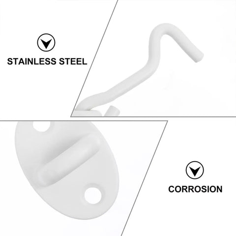 Close-up view of Heavy Duty Stainless Steel Gate Hook and Eye Latch Lock for door and window, highlighting corrosion-resistant design.