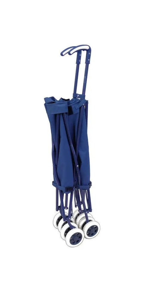 Transit Folding Shopping Cart With Water Resistant Canvas Bag Heavy Duty Steel Frame Double Front Swivel Wheels Blue