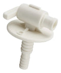 Universal RV Fresh Water Tank Drain Valve Replacement For 3/8 Or 1/2 Inch Hose Barb With Flange Low Point Drain Valve in white plastic