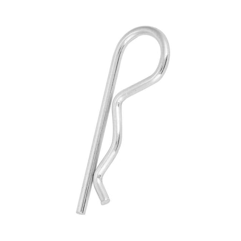 Single galvanized iron B-type cotter pin from Galvanized Iron Cotter Pins Set of 10 B Type Zinc Plated Retaining Pins Spring Clips Hair Pin for Automotive Machinery and DIY Projects 3.5 by 75mm Durable Easy to Install, side view, zinc plated.
