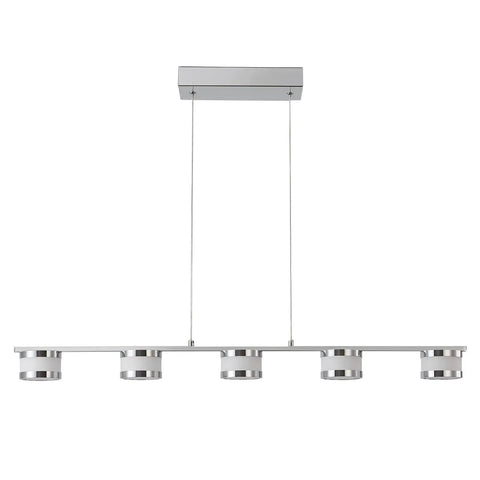 5 Light LED Pendant Chandelier for Kitchen Island, Dimmable Modern Fixture in Brushed Nickel with Chrome Finish, front view