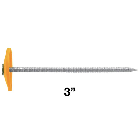 Quick Install 3 Inch Plastic Cap Ring Shank Nails For Roofing And House Wrap Sheathing Vapor Barriers Underlayment Soundproof Materials, side view of nail.