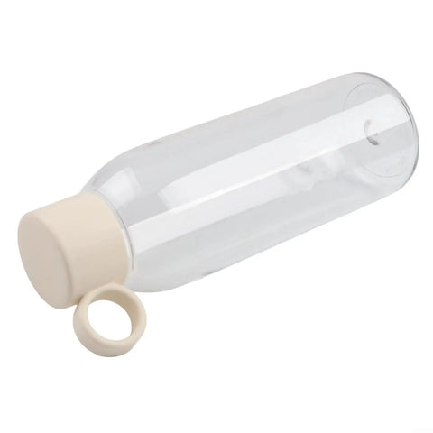 Leakproof Sports Water Bottle With Handle For On The Go Hydration, BPA Free 650ml clear plastic flask with beige cap and handle