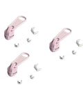 Size Five Nylon Coil Zipper Repair Kit Three Pack With Non Locking Sliders And Aluminum Top And Bottom Stoppers In Baby Pink