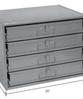 Durable Steel Compartment Box Rack With Four Adjustable Divider Boxes And Large Slide Shelf, 15 Inch High