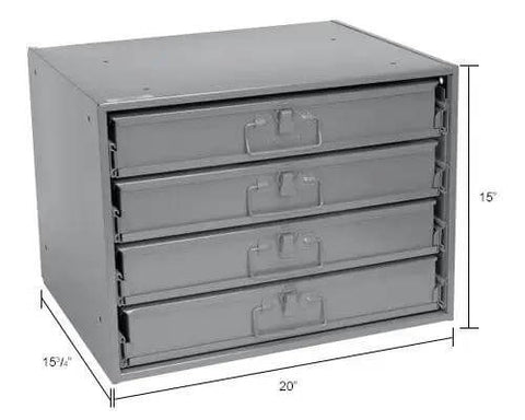 Durable Steel Compartment Box Rack With Four Adjustable Divider Boxes And Large Slide Shelf, 15 Inch High