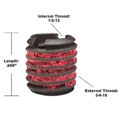 Threaded Inserts For Metal 12L14 Carbon Steel 1/2-13 Internal Threads and 3/4-10 External Threads 0.656 Inch Length, side view