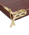 50 Piece Set 90 Degree Angle Supports Small Box Hinges for Jewelry Boxes Wine Cases Watches Lids shown on wooden edge