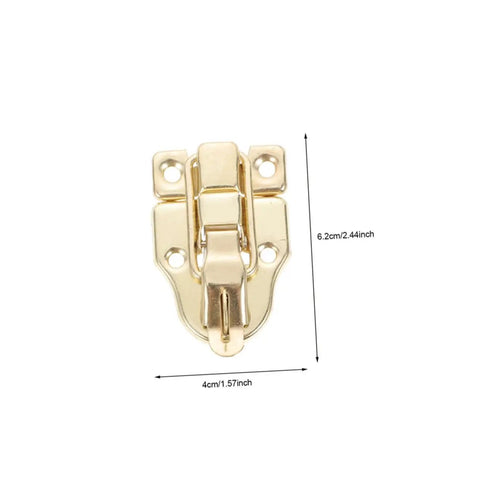 Close-up of Vintage Hasp Buckles Set 15Pcs for Jewelry Boxes Durable Draw Latch Hardware, gold colored, 6.2cm x 4cm.