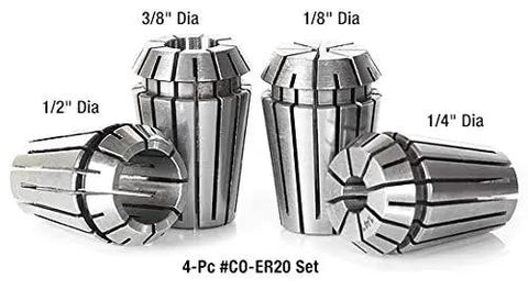 Quarter Inch Dia Spring Collets ER20 CO276 Industrial Grade For CNC Milling And Machining set with various sizes displayed