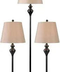 Oil Rubbed Bronze Traditional 3 Lamp Set With Two Table Lamps And One Floor Lamp, Classic Home Decor Vibe With Warm Tan Tapered Shades