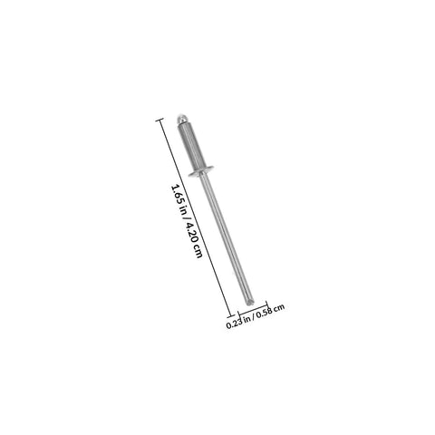 Stainless Steel Blind Rivets 50 Pcs Dome Head Smooth Finish Heavy Duty Break Resistant Fasteners with measurements shown.