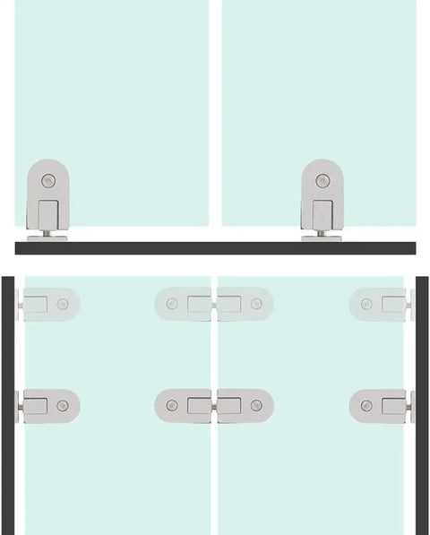 Heavy Duty Glass Door Hinge 360 Degree Pivot Rotation For Smooth As Butter Bathroom And Shower Doors Rock Solid 304 Stainless Steel hardware in use, installed on tempered glass panels.