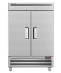 Straight Up Heavy Duty Kitchen Workhorse 54 Inch Commercial Upright Freezer Boasting 49 Cubic Feet Of Reliable Frost Free Storage With Eight Adjustable Shelves front view with stainless steel doors