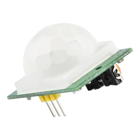 Infrared Motion Sensor Module For Body Presence Detection RCWL-9196 3-30V Switch Board With Low Standby Current 60µA And 5 Meter Range, Rock Solid Performance For Reliable Electronic Projects. Green PCB with white dome PIR sensor and 3-pin header.