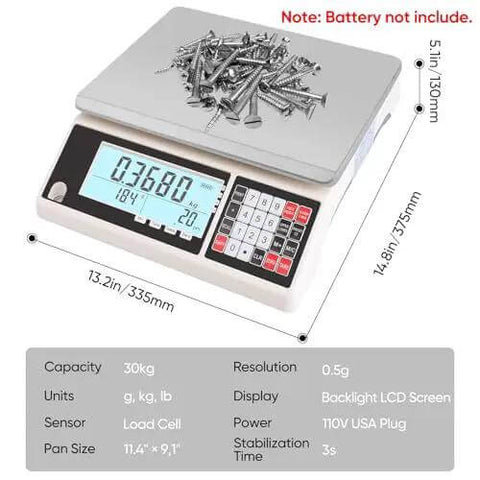 High Precision 30kg Digital Counting Scale With RS232 Port for Inventory and Parts, ultra accurate 0.5g readings with LCD