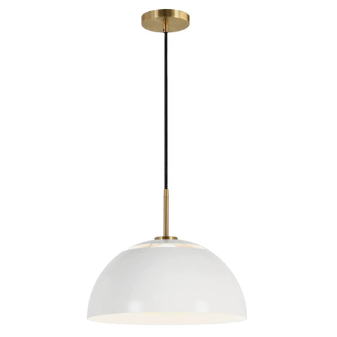 16 Inch Wide Pendant Light With Metal Shade In White And Brushed Brass For Home Living Room Kitchen Dining Bedroom And Office Modern Mid Century Vibe Easy Install Ambient Glow
